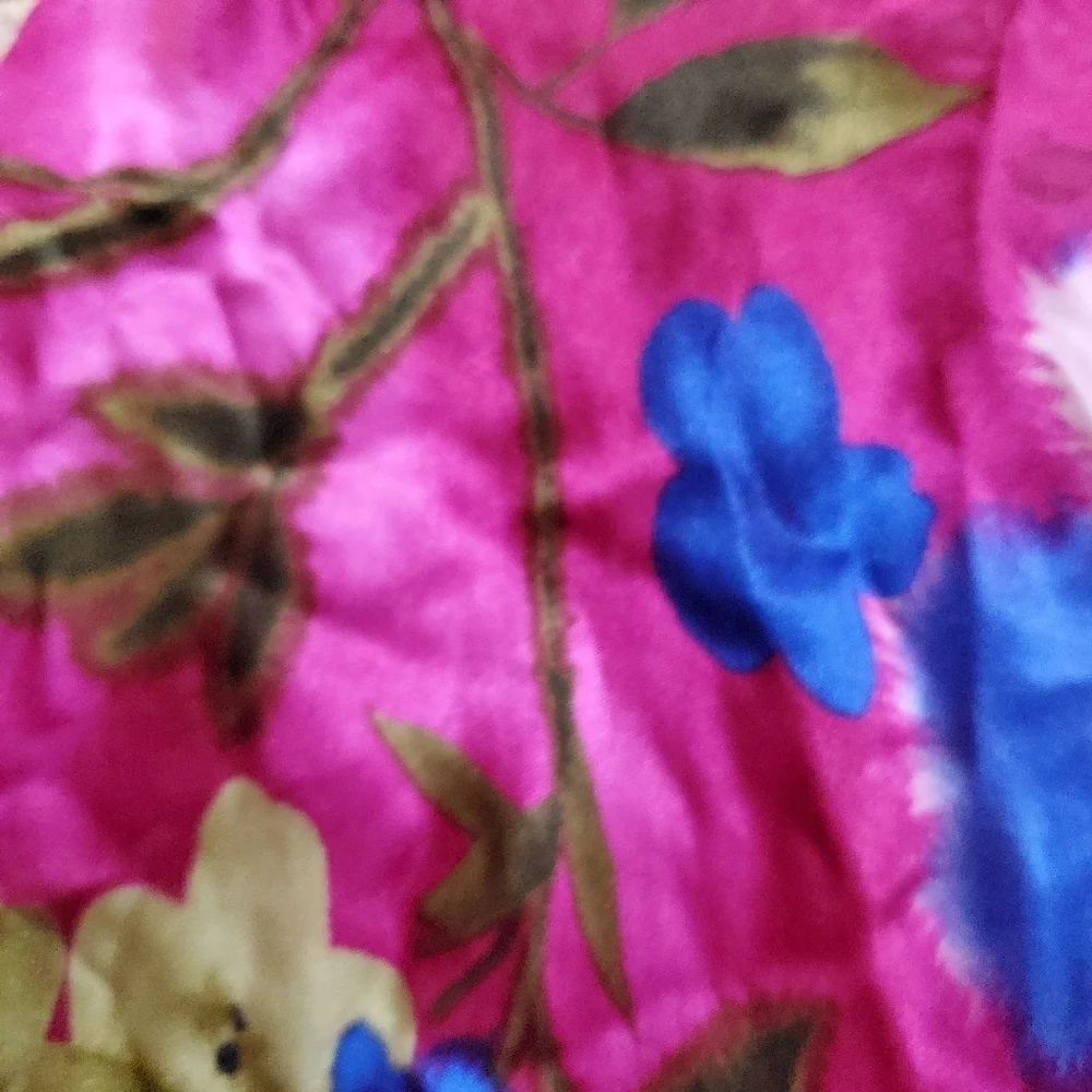 Floral Silky Feeling Scarf - Pink and Blue with no brand or materials tag